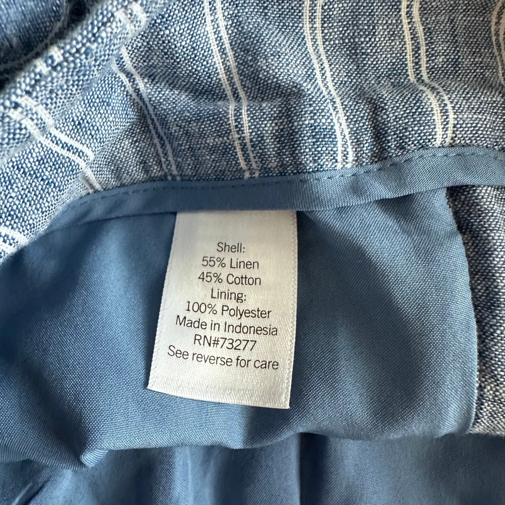 Nine West Linen Blend Shorts Womens M Blue White Striped High Waist Belted